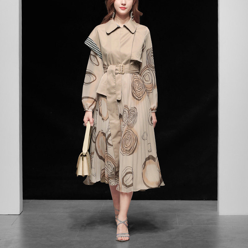 2026春装新款女装气质宽松外套长裙长袖收腰中长款风衣连衣裙