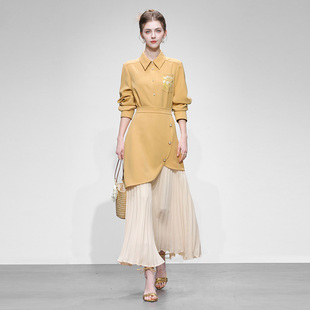 2026春装新款刺绣衬衣拼接百褶半裙套装轻奢高级感气质显瘦衬衫裙