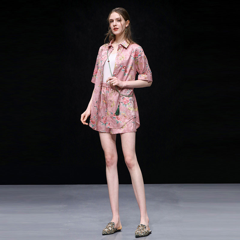 2025夏季新款气质新中式宽松提花高级感衬衣高腰显瘦短裤套装女