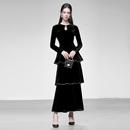 收腰A字丝绒蛋糕连衣裙 圆领水滴镂空长袖 2025年秋季 新款