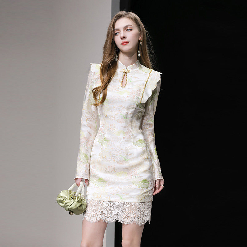 2026年春季新款新中式国风立领盘扣小飞肩设计蕾丝花边连衣裙,女装/女士精品,连衣裙,淘宝优惠券,粉丝福利购,淘宝优惠卷