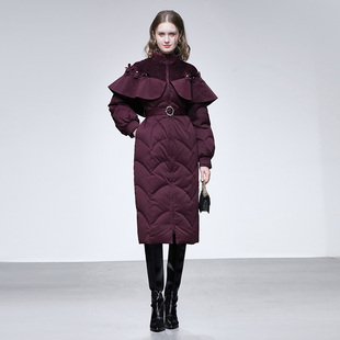 2025冬季新款立领小香粗花呢拼接立体花点缀系带收腰羽绒服外套