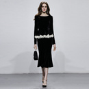 新款 鱼尾半裙套装 时尚 收腰荷叶摆丝绒上衣修身 法式 2025秋冬季