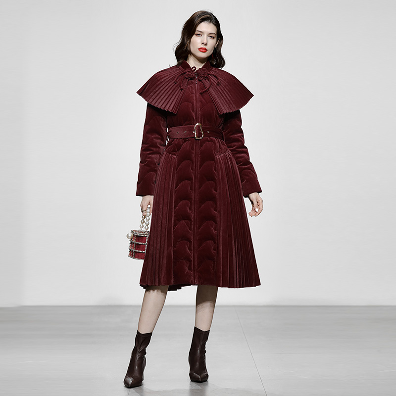 冬季女装2025新款安可拉红收腰中长款白鸭绒羽绒服女加厚丝绒外套