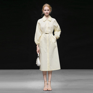 系带A字大摆衬衣式 2026春新款 灯笼袖 优雅翻领连袖 连衣裙 气质法式