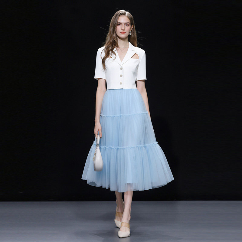 2026夏季新款时尚气质设计感镂空西装上衣+百搭名媛款半裙套装女