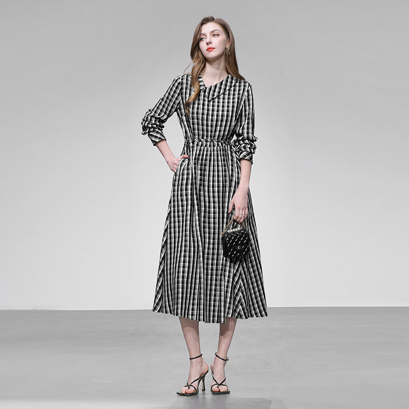2026春季新款时尚气质学院风设计感V领系带收腰大摆裙格子连衣裙,女装/女士精品,连衣裙,淘宝优惠券,粉丝福利购,淘宝优惠卷