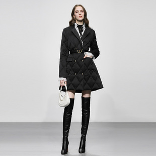 2025冬季新款气质百搭木耳边边西装领撞色黑色白鸭绒羽绒服外套