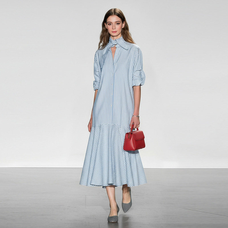 2026年春季新款甜美时尚系带减龄长袖立领收腰鱼尾条纹连衣裙,女装/女士精品,连衣裙,淘宝优惠券,粉丝福利购,淘宝优惠卷