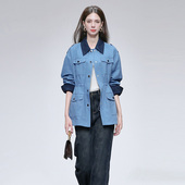 风牛仔外套女装 2026春装 气质百搭复古翻领夹克工装 时尚 新款