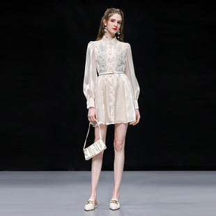 Q2026早春新款女装新年国风唐装重工刺绣珍珠欧根纱衬衫连衣裙女