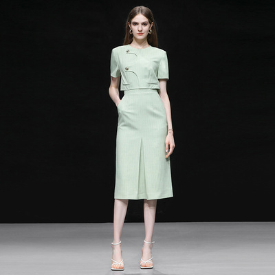 2025夏季新款气质盐系轻熟风西装裙收腰显瘦中长款连衣裙女