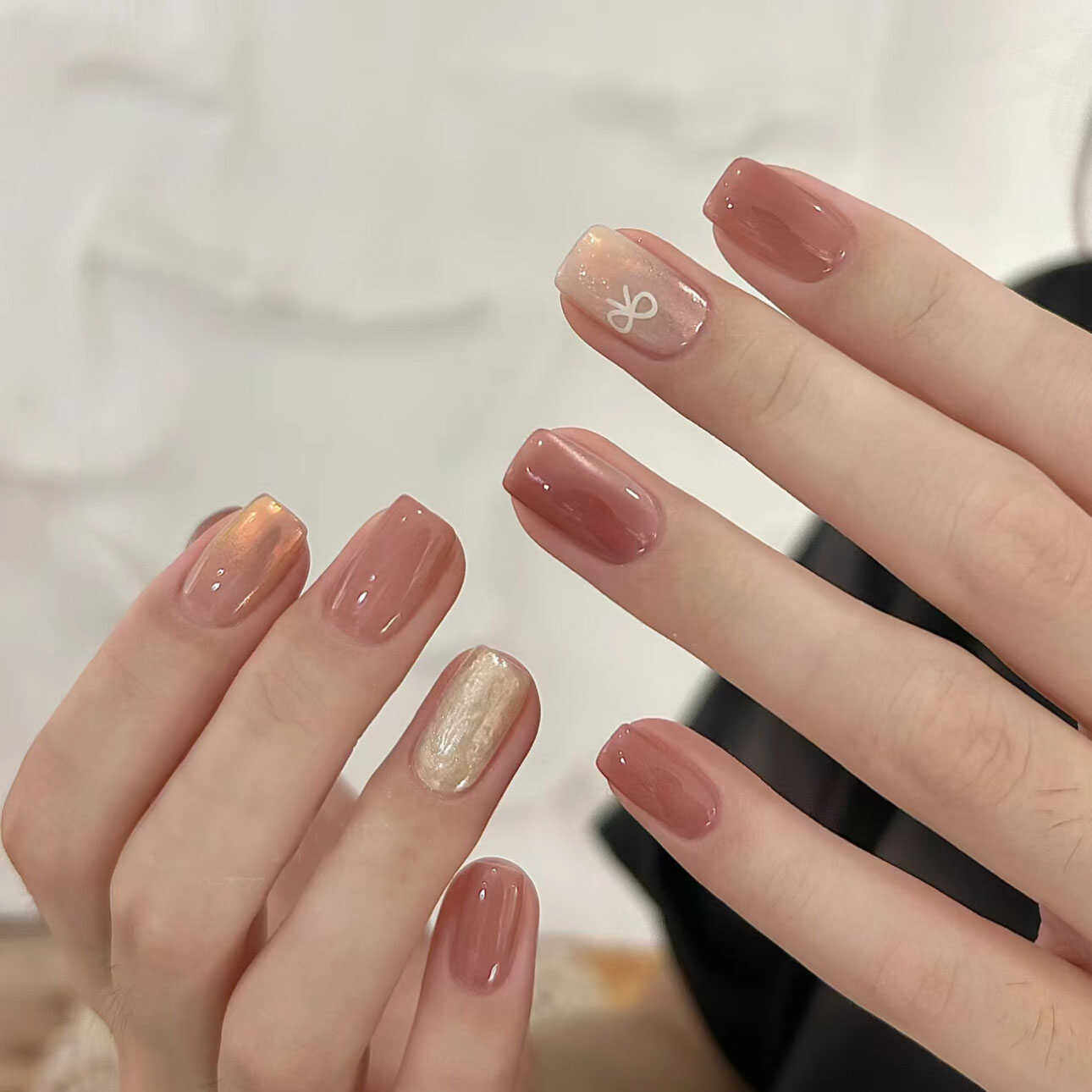 【烟熏玫瑰】裸色极光穿戴甲2024年新款短款指甲美甲成品可拆卸40