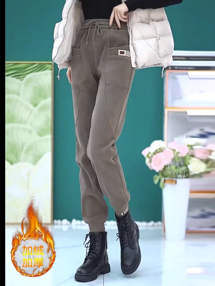 CLEARANCE PICK-UP LEAKAGE COUNTER WITHDRAWS CORDUROY PLUS-SIZE HAREM PANTS WOMENS FLEECE SPRING AUTUMN AND WINTER THIN LEGGING CASUAL SWEATPANTS