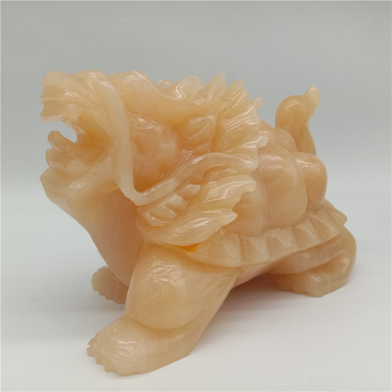 峰玉阁米黄玉龙龟精雕手工制作