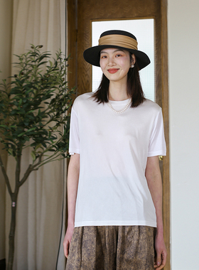 ZAN原创新款上衣 夏季圆领套头文艺通勤短袖 显瘦百搭白色女士t恤