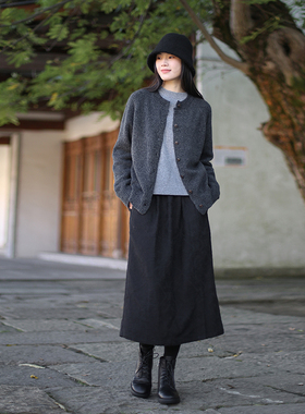 ZAN原创提花纯棉半身裙女秋冬新款显瘦A字裙中长款半裙纯色小摆裙