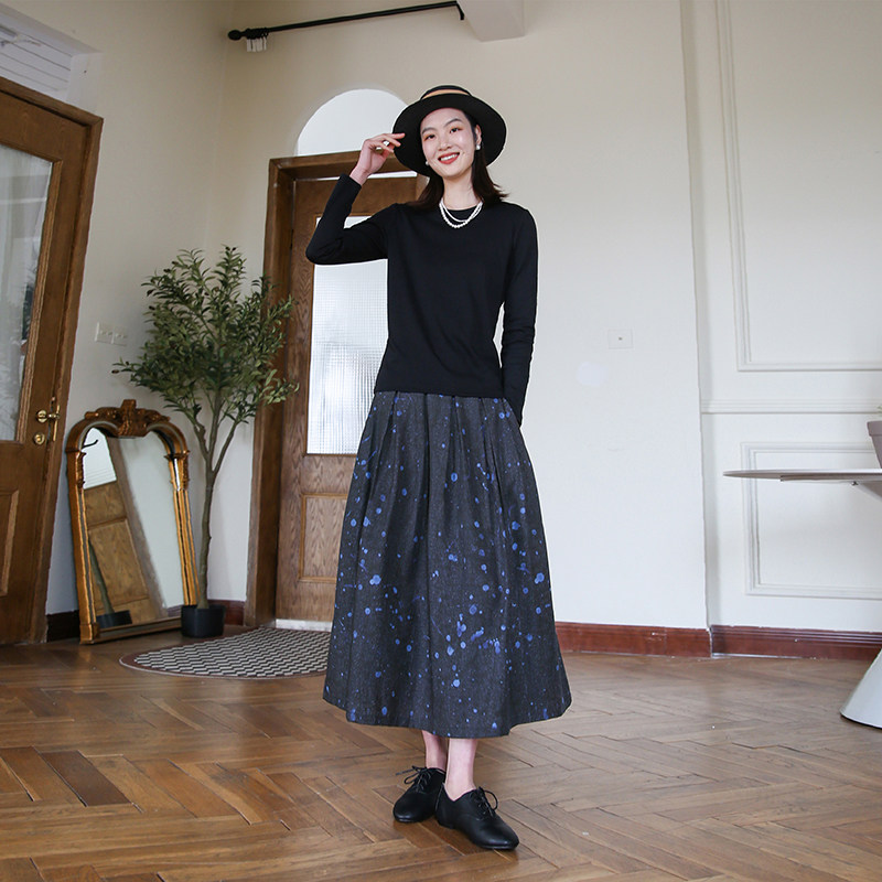 ZAN原创高档A字裙天丝亚麻半身裙