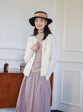 2025秋冬白色羊毛开衫 圆领上衣长袖针织衫文艺百搭显瘦新款外套