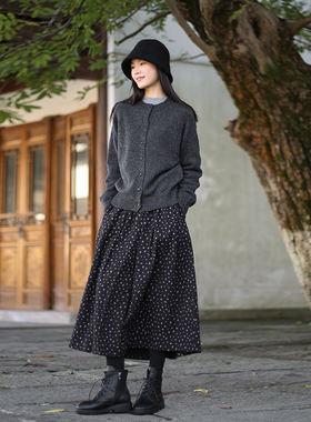 ZAN原创纯棉碎花半身裙女 秋冬新款显瘦百搭A字裙 中长款纯色半裙