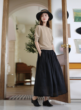 ZAN原创2025新款裙子纯色100支苎麻半身裙 夏季a字半裙百搭中长裙