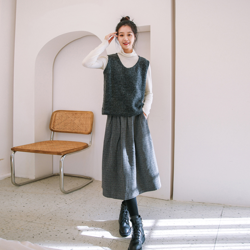 秋冬休闲百搭毛呢显瘦半身裙复古