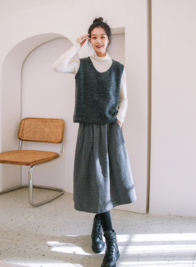 原创新款秋冬女装 格子毛呢半身裙羊毛文艺显瘦百搭a字中长款半裙