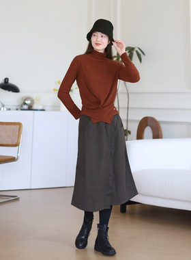 原创新款文艺风A字半身裙女秋冬中长款宽松休闲百搭复古黑色裙子