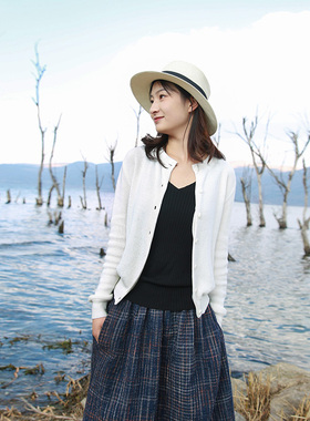 针织衫女2025新款秋季复古港味文艺白色纯棉开衫外套百搭宽松上衣