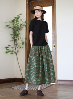 zan原创新款文艺 纯棉半身裙 夏季a字中长款半裙显瘦百搭半身长裙