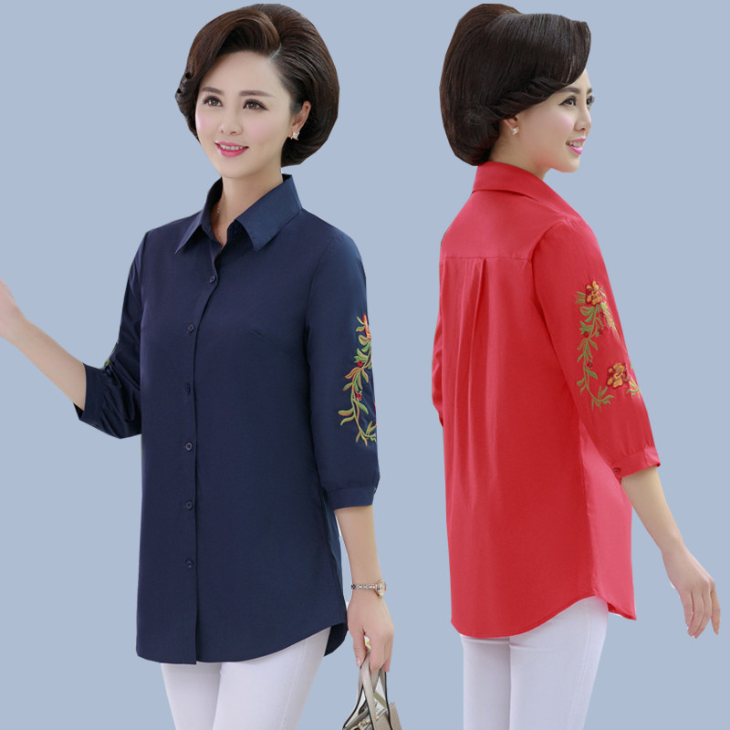 2020新款中年衬衫女纯棉绣花七分袖夏上衣妈妈装刺绣衬衣40-50岁|ruв категории Женская одежда, рубашка - от Buy2taobao.com для оказания профессиональной услуги покупки агента Taobao