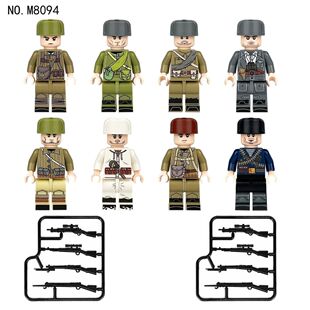 苏军多兵种8人仔带武器 不同季节军装 小颗粒积木人拼插