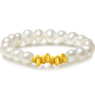 潮宏基小确幸碎碎金爱心玫瑰黄金足金珍珠戒指古法5D硬金生日礼物