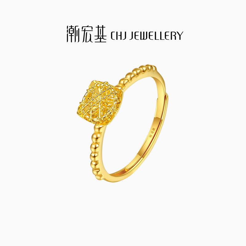 潮宏基IN+高光金黄金戒指