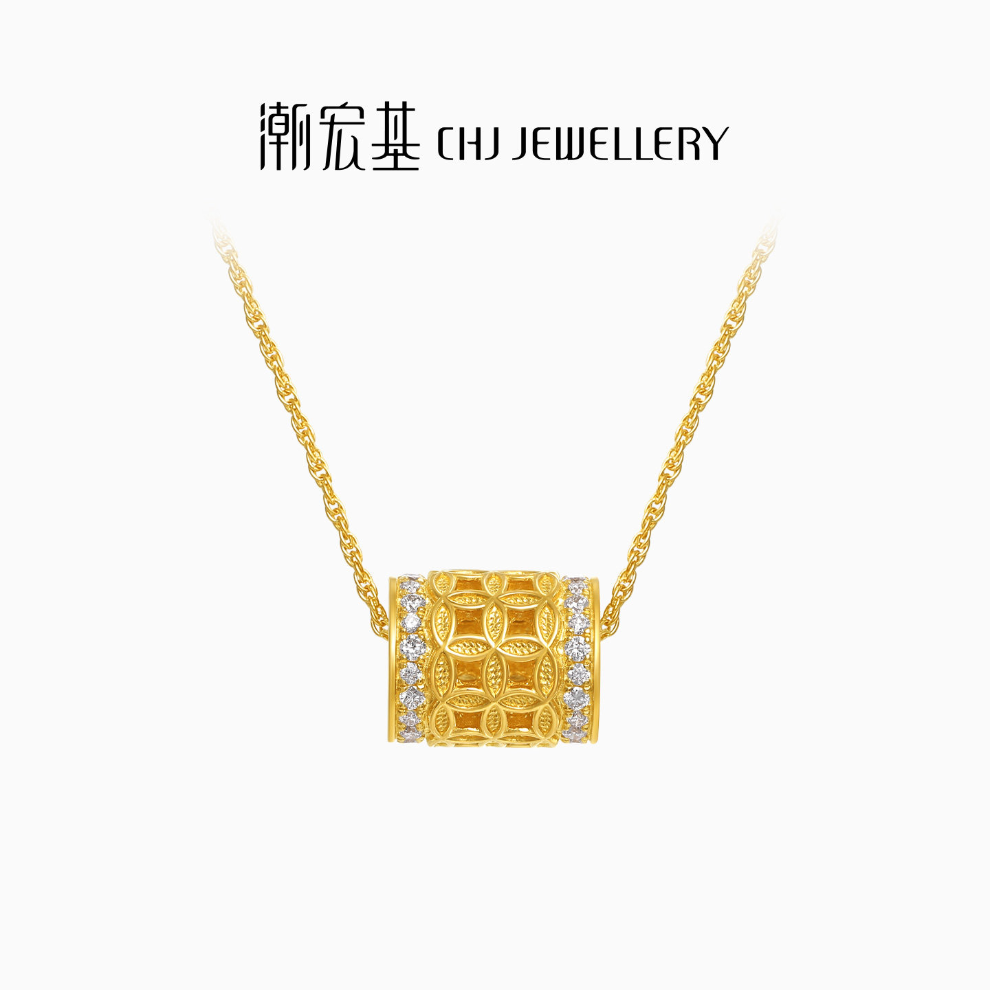 潮宏基非遗花丝方圆黄金钻石项链足金套链颈饰5G金双圈铜钱纹礼物,黄金,细金工艺定价黄金项链,淘宝优惠券,粉丝福利购,淘宝优惠卷