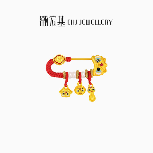 潮宏基好事发生宝护黄金s925银别针足金和田玉5D硬金珐琅胸针宝宝