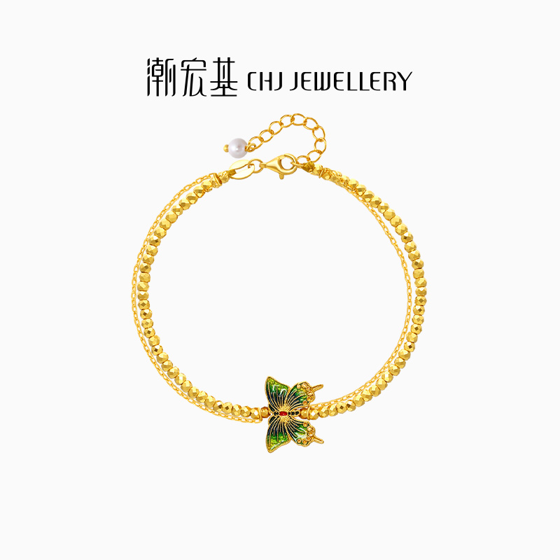 潮宏基蝶舞黄金珍珠足金5G金蝴蝶碎碎金新中式爆闪蹦迪珠礼物 卟