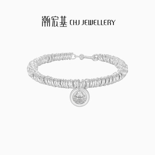 潮宏基盘缠银足银手链银饰手饰黄财神盘缠银字牌礼物祝福情人节