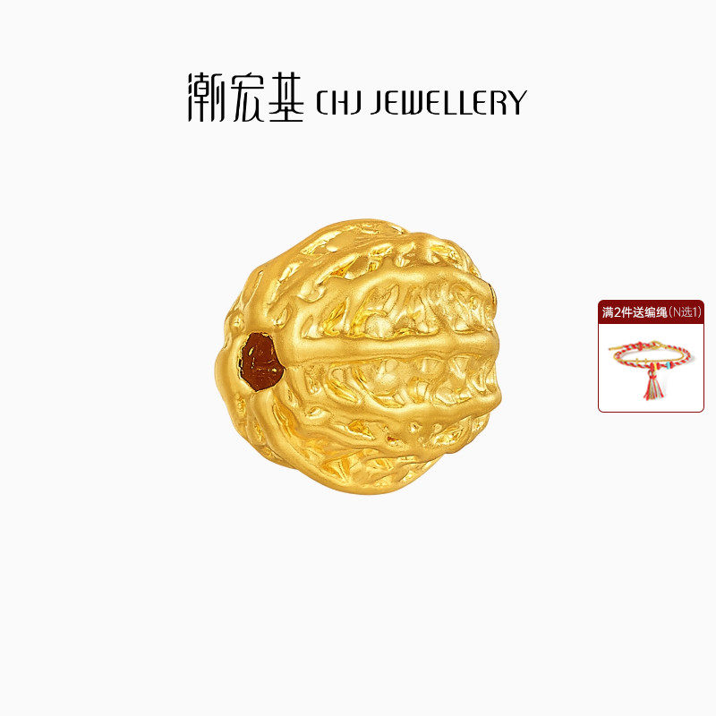 潮宏基国色黄金串珠足金转运珠经典隔珠5D硬金核桃珠新中式串搭女