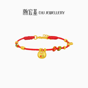 潮宏基臻金弘足金手链古法黄金手饰珐琅木鱼胖福转运串珠 计价