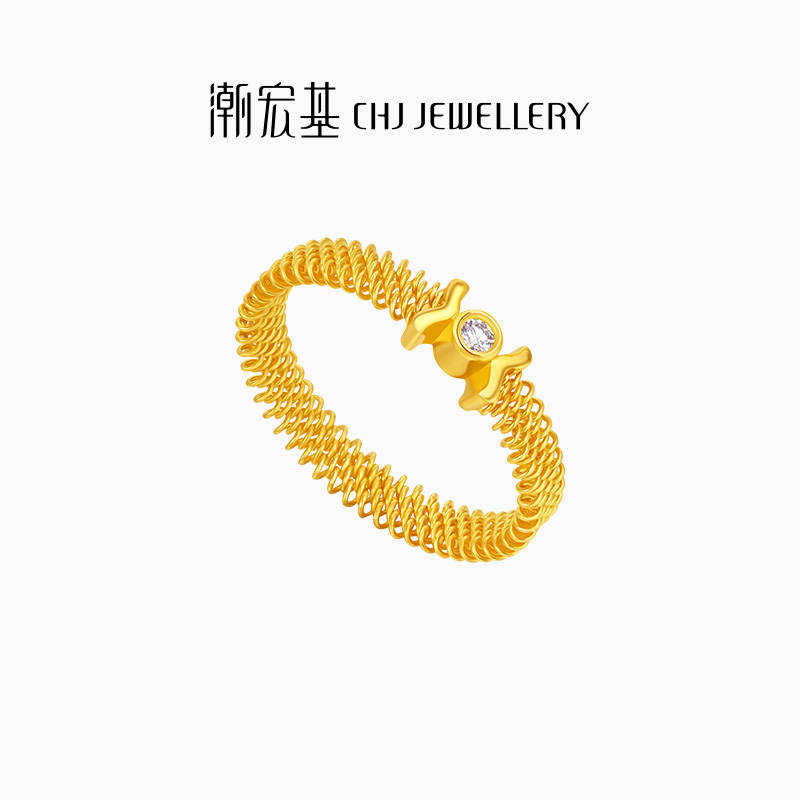 潮宏基非遗花丝18K金钻石戒指