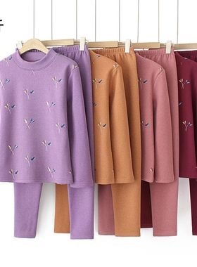 中老年人秋冬季保暖内衣加肥大码妈妈装德绒秋衣秋裤老太太两件套