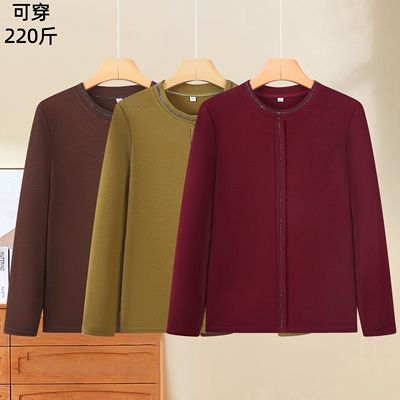 中老年人春秋打底衫加肥加大码胖妈妈长袖上衣老太太T恤女式小衫