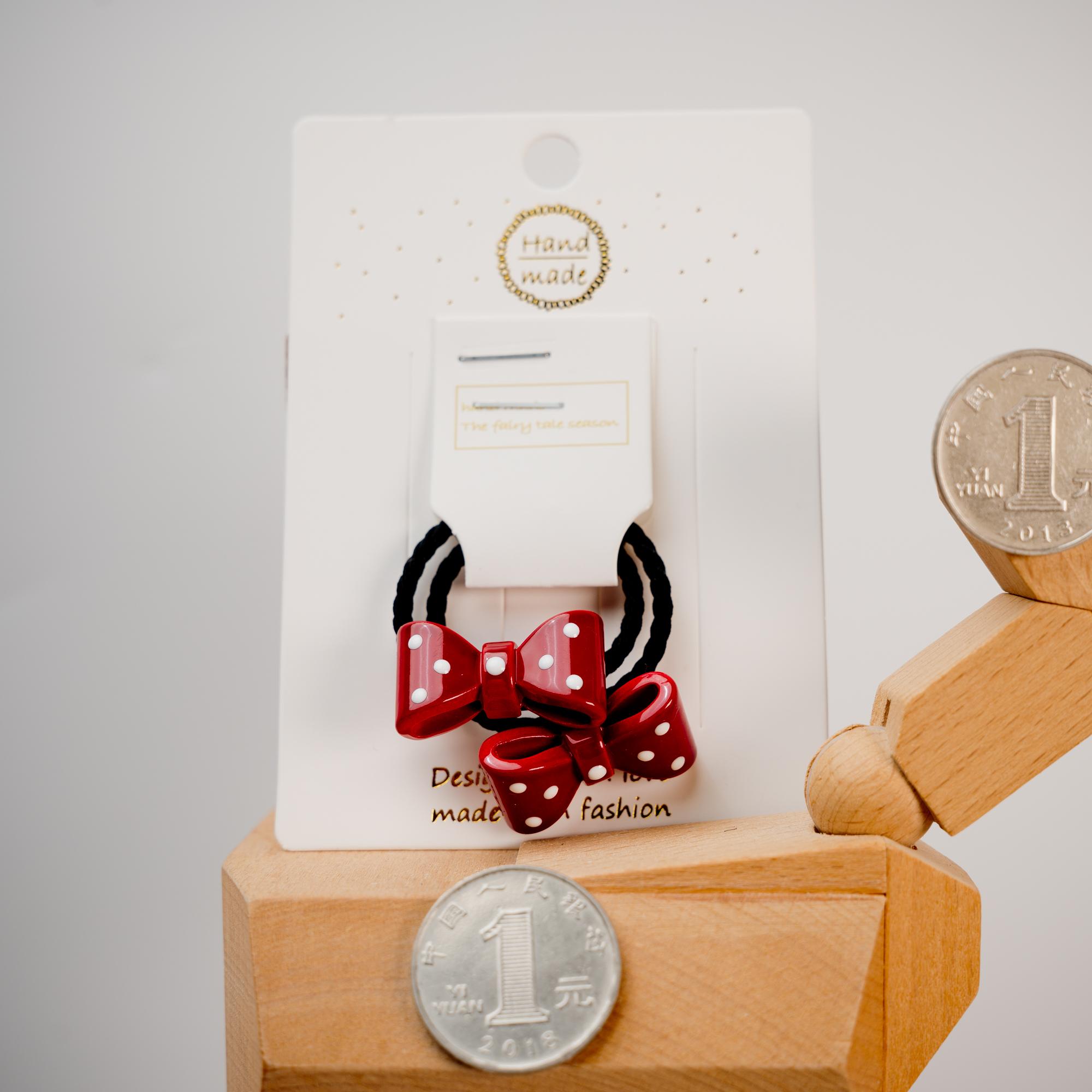 五对包邮水玉点酒红色蝴蝶结儿童小号发绳不伤发橡皮筋头绳皮套