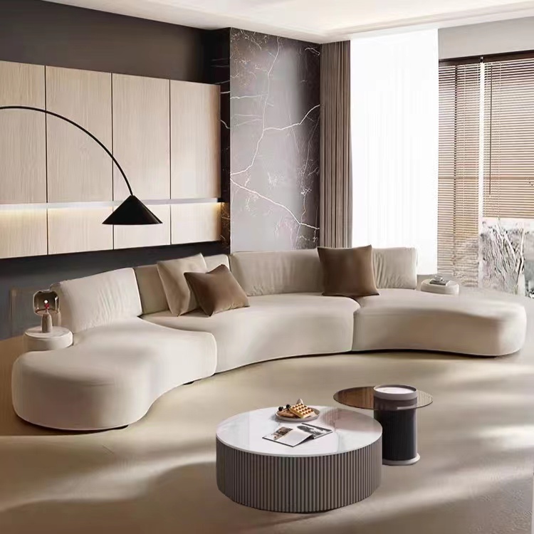 设计师款意式极简轻奢圆弧形真皮沙发大户型客厅异形转角牛皮沙发