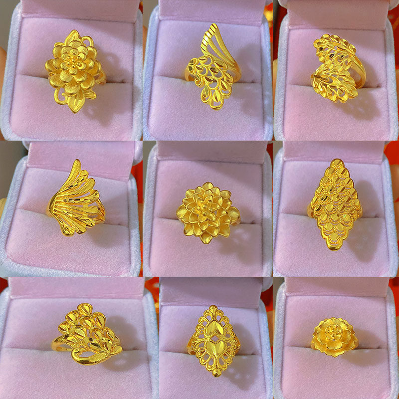 日韩开口可调节孔雀凤凰气质戒指女18K仿真黄金首饰硬金久不掉色