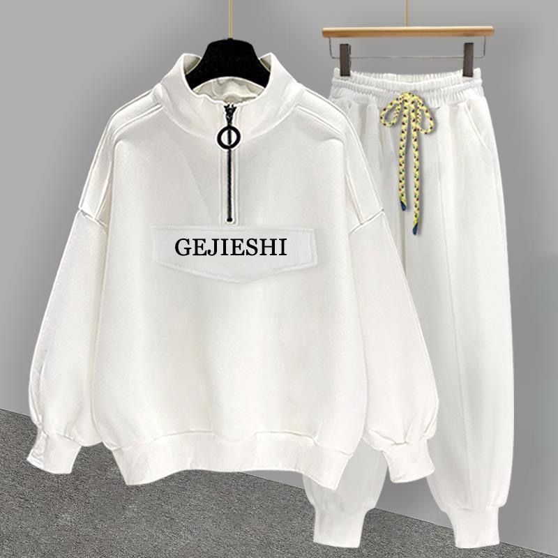 半高领拉链卫衣套装男春秋季韩版潮流宽松刺绣长袖外套搭配一整套