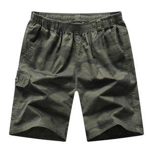 纯棉休闲裤 男士 中裤 迷彩印花中老年多口袋工装 夏季 五分裤 爸爸短裤