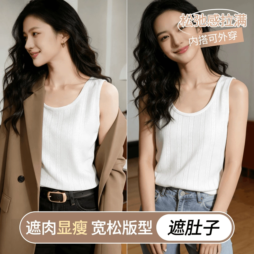 2614夏季百搭宽松简约慵懒风吊带背心遮肉显瘦内搭外穿无袖上衣女