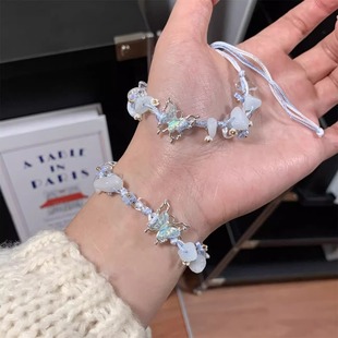 超仙蓝色蝴蝶闺蜜手链甜美清新编织情侣手绳高颜值小众ins风手饰